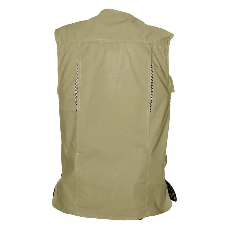 Khaki Livingstone Vest for Women featuring ventilation panels ideal for safari adventures