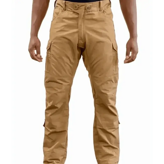 Khaki Operator Tactical Pants featuring side pockets and magazine pockets for utility