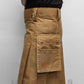 Khaki utility kilt with cargo pockets and pleats, perfect for practicality and style