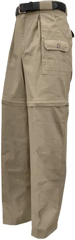 Khaki Zambezi Convertible Zip off Safari Pants for Men with four flap cargo pockets