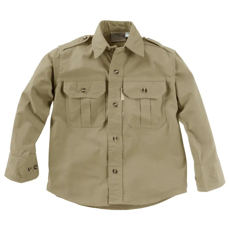 Khaki Trail Shirt for Kids with pockets and epaulettes for first responders or firefighters