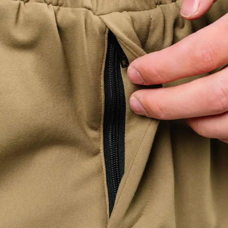 Khaki carrier shorts with zippered pocket for concealed carry by Arrowhead Tactical Apparel
