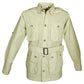 Khaki Safari Jacket for Men with buttoned flap covered chest pockets and functional Swiss tabs