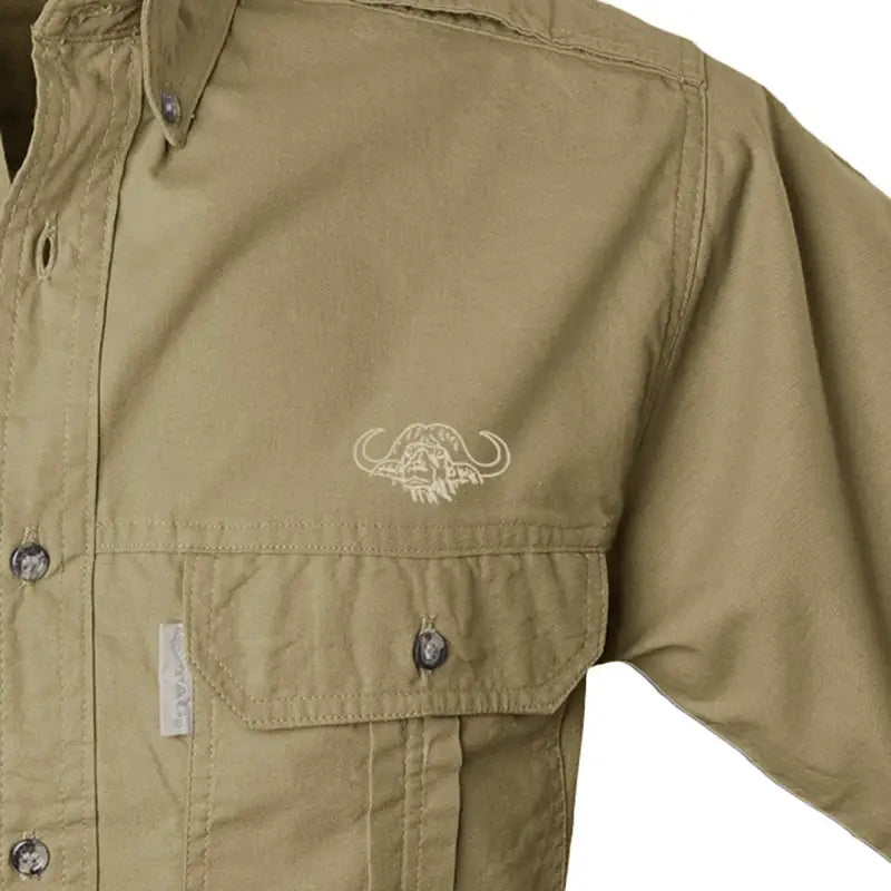 Khaki TAG Safari Men’s Buffalo Logo Trail Short Sleeve Shirt with chest pocket