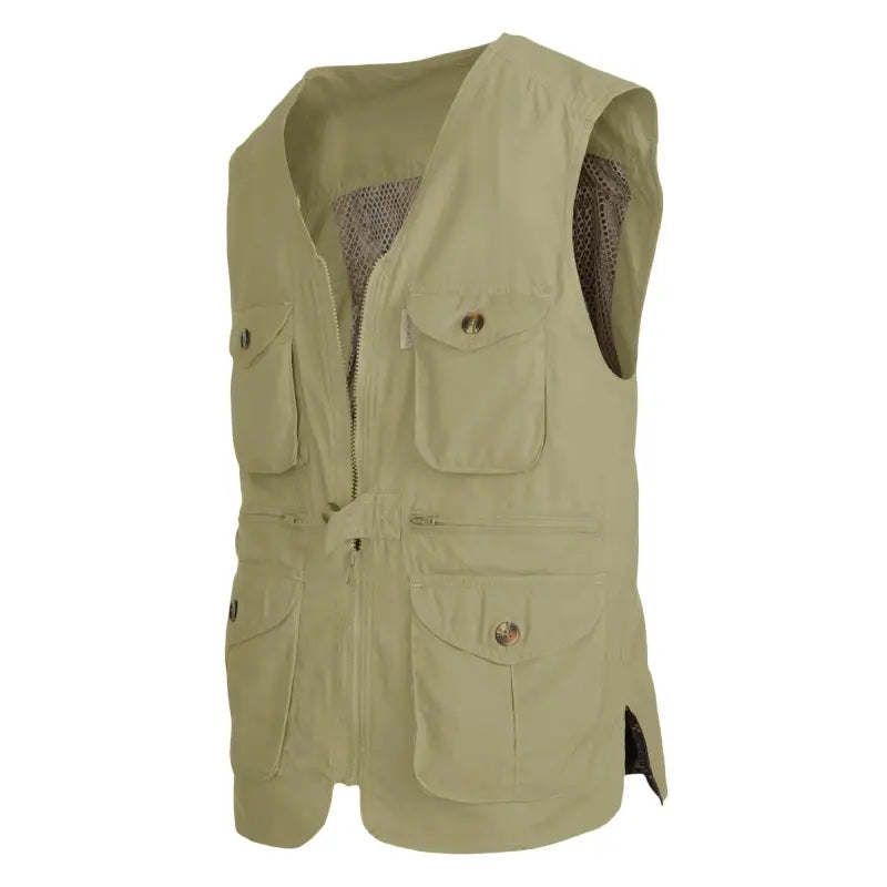 Khaki Safari Vest with pockets and mesh panels, ideal Livingstone Vest for Men