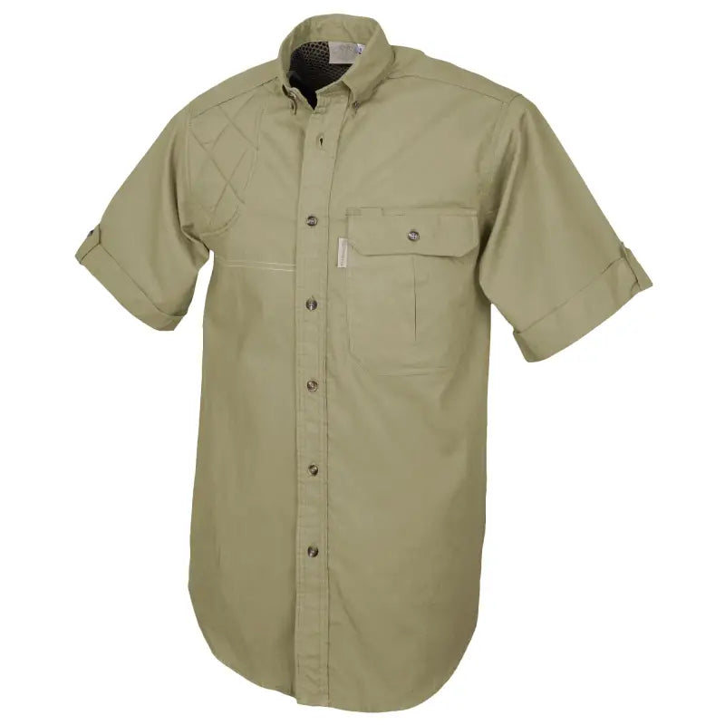 Khaki Clay Bird Shirt for Men with short sleeves and chest pockets