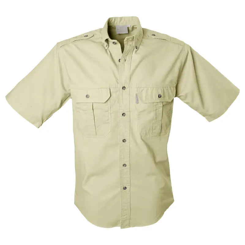 Khaki short-sleeved Trail Shirt for Men with chest pockets and extra sun protection