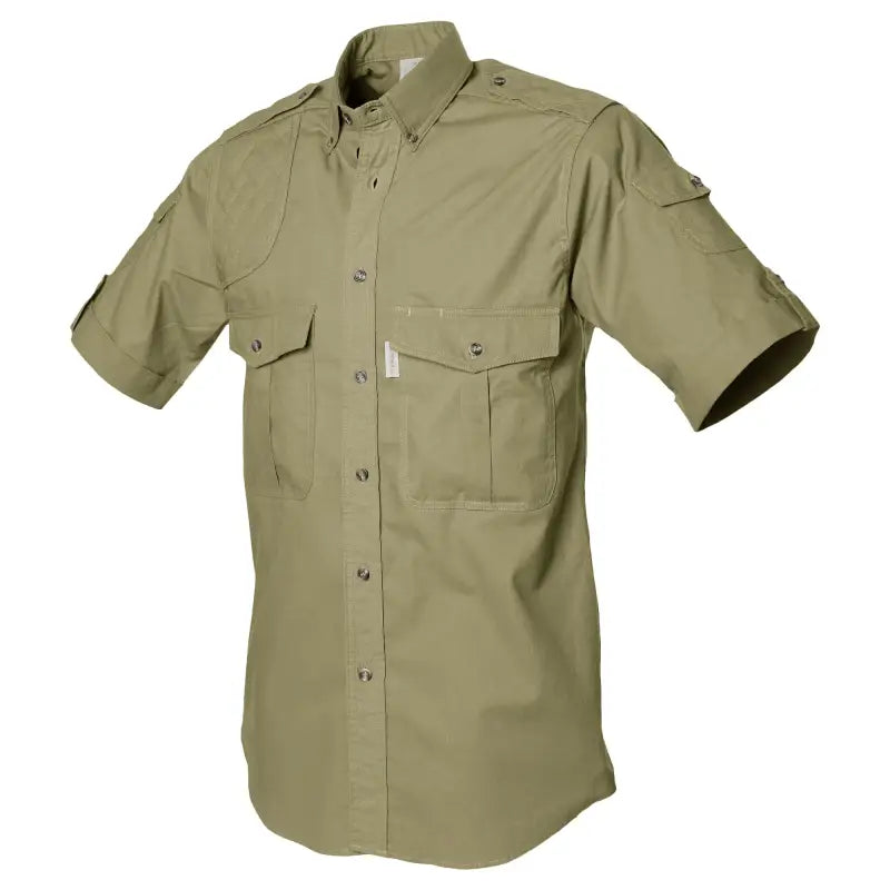 Khaki Shooter Shirt for Men with chest pockets and functional cross-stitched epaulettes