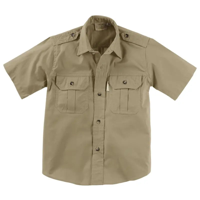 Khaki Trail Shirt for Kids with button-up design, chest pockets, and epaulettes