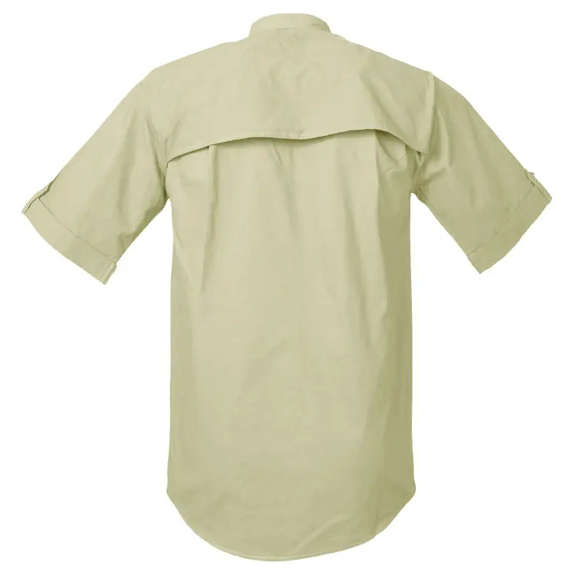 Khaki Adventure Safari Shirt with two chest pockets and back yoke panel for outdoor use