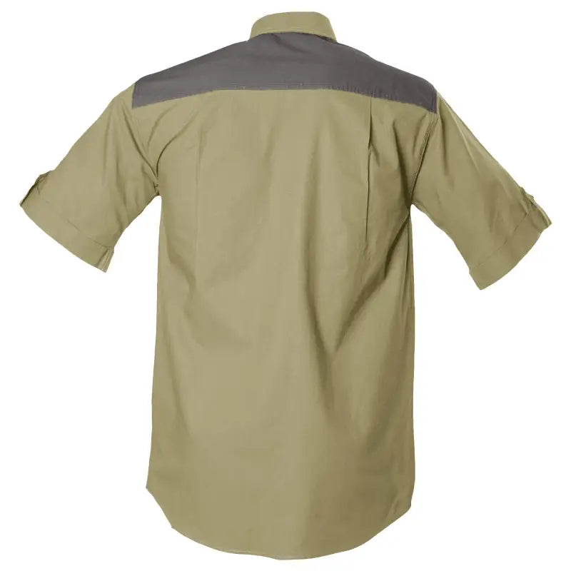 Khaki Upland Shirt for Men with gray shoulder panels, ideal for shooting and first responders