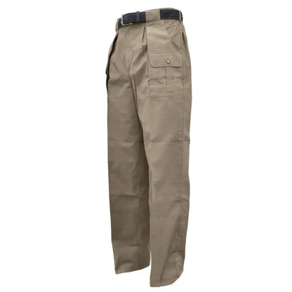 Khaki six-pocket Congo pants for men featuring multiple pockets and belt loops