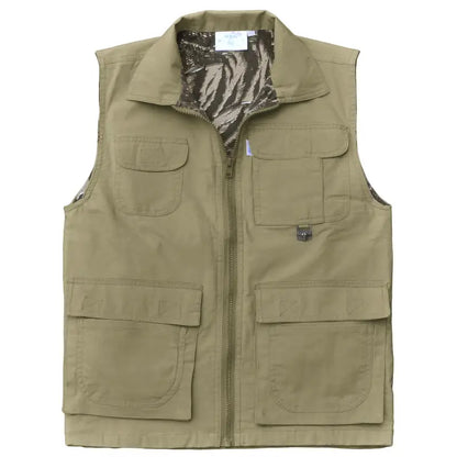 Khaki Safari Vest for Women with multiple pockets and front zipper for first responders