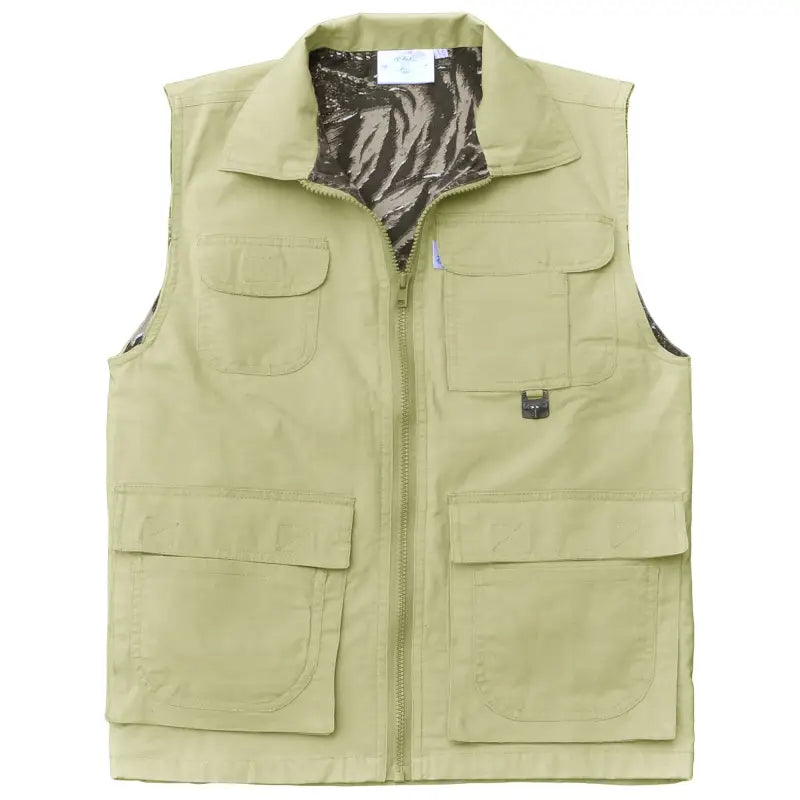 Khaki Safari Vest for Women features multiple pockets and front zipper, perfect for first responders