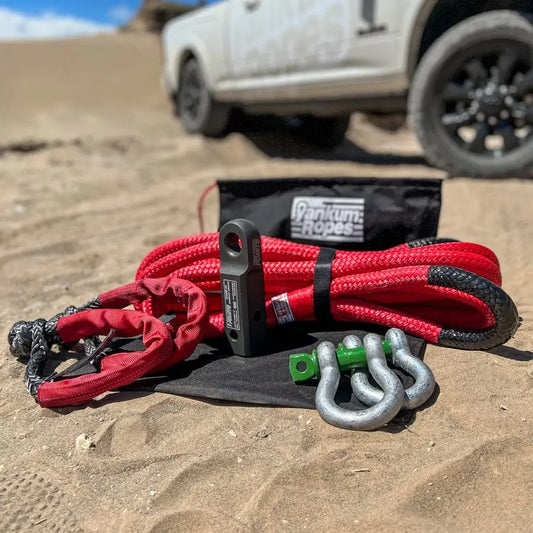 Kinetic recovery rope with metal shackles and sleeve in Off-Road Recovery Kit