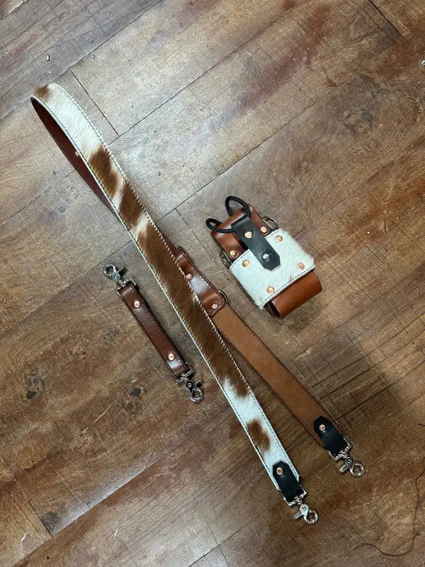 Genuine Hair On Radio Strap Set with Leather and Cowhide Bag Straps for a stylish look