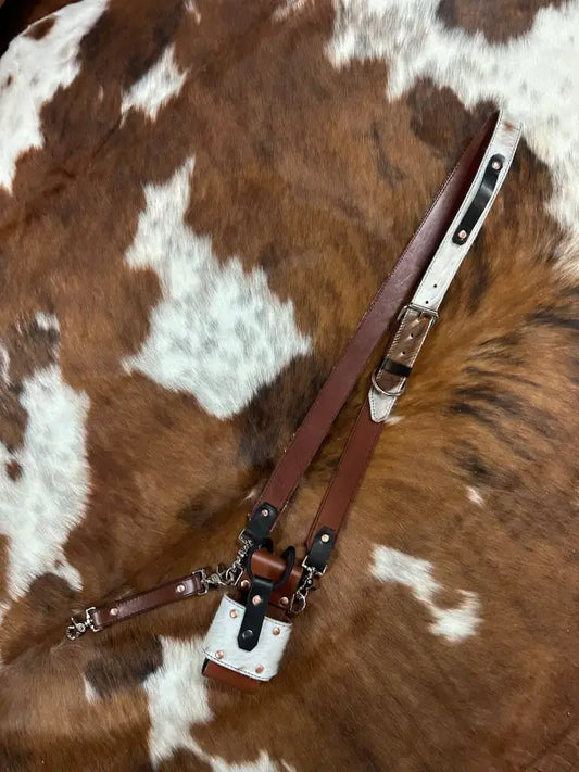 Genuine Hair On Leather Radio Strap Set with Cowhide Holster for Radios