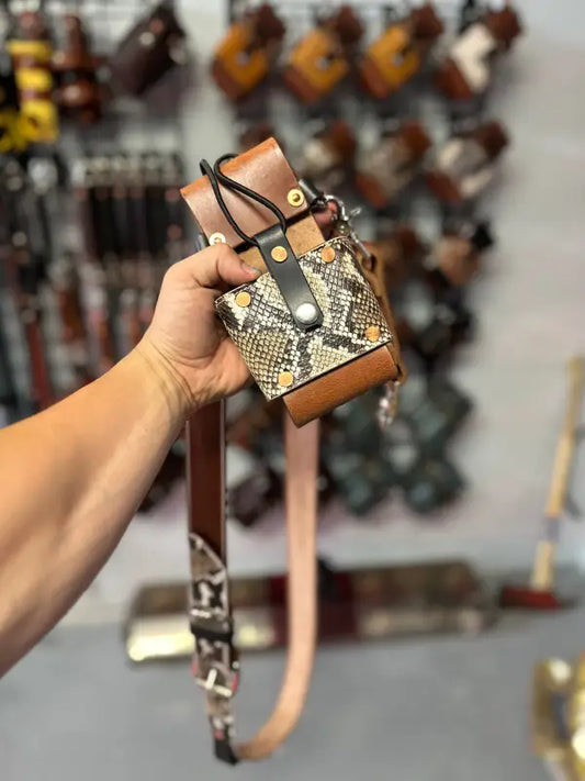 Leather and snakeskin crossbody bag from PYTHON PRINT RADIO STRAP SET with replica python material