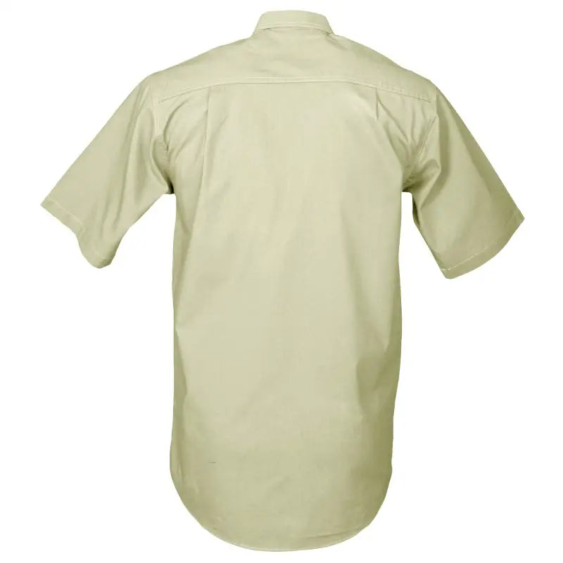 Light beige short-sleeved safari shirt for men, perfect for outdoor activities