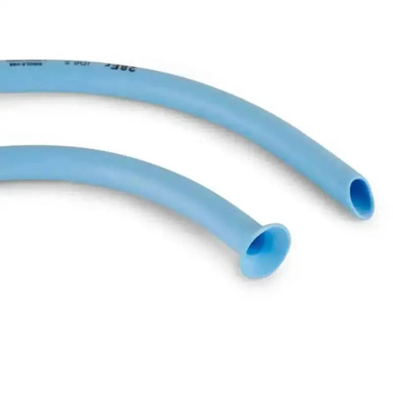 Light blue flexible plastic tubing in Nasopharyngeal Airway Management Kit for nasal airway use