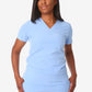 Light blue women’s tuckable one-pocket scrub uniform with v-neck top and pants