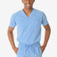 Light blue men’s double-pocket scrub uniform with v-neck top and drawstring pants