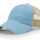 Light blue and tan trucker hat with leather patch for firefighter and first responders warmth