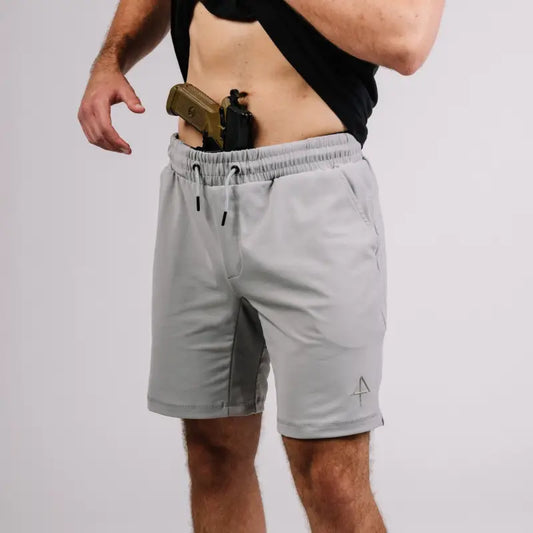 Light gray Carrier Shorts with patented carrier retention waistband and pockets