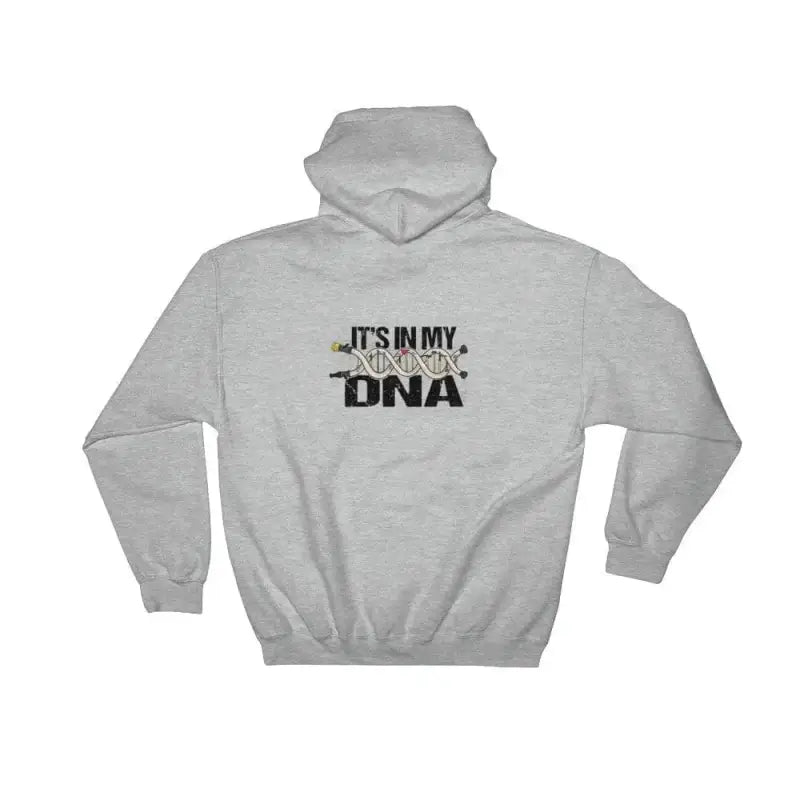 Light gray DNA hoodie with IT’S IN MY DNA text in sport grey for casual style