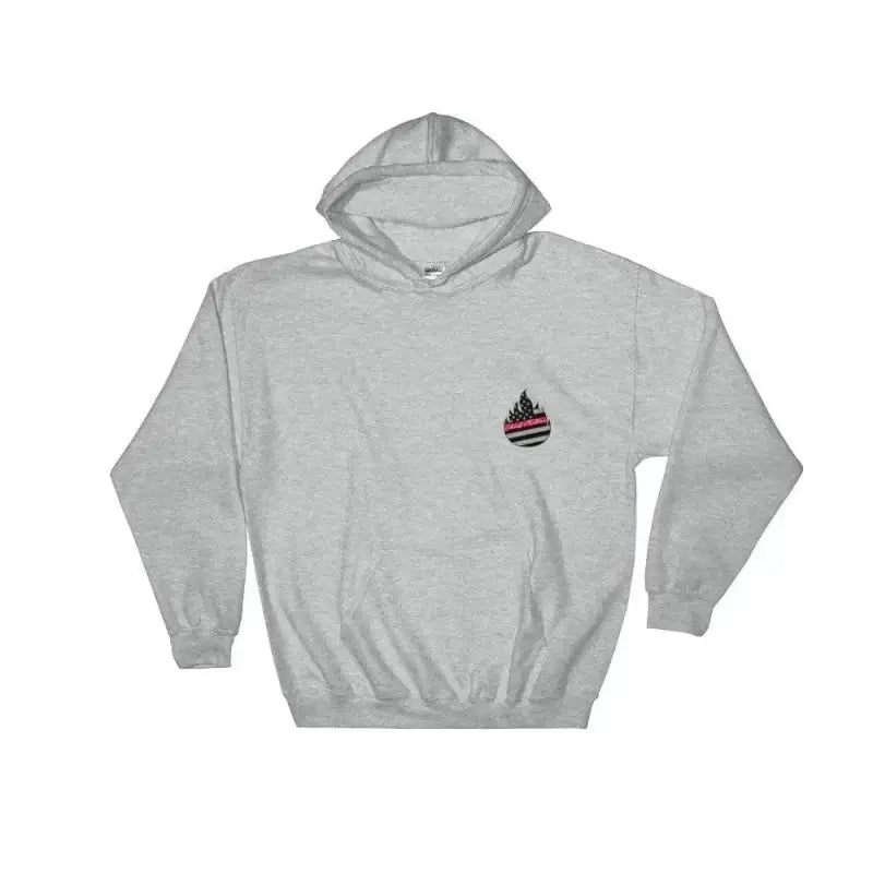 Light gray hooded sweatshirt with flame logo, part of No Rest - Hoodie collection