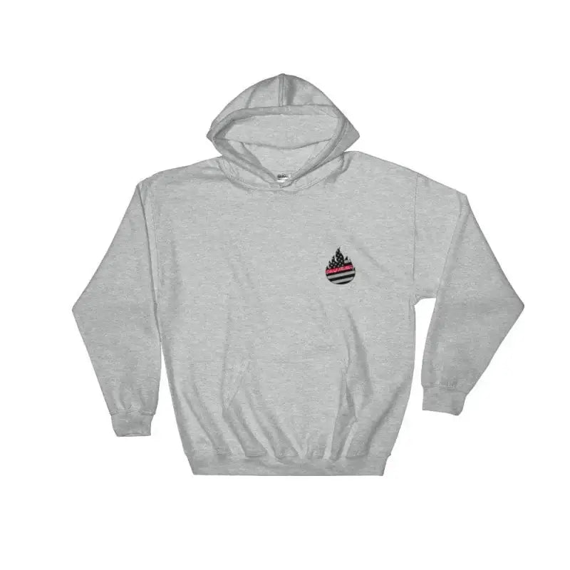 Light gray sport grey hoodie for first responders with flame logo on chest