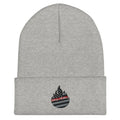 Light gray Cuffed Beanie- Chief Miller with flame logo and checkered racing pattern
