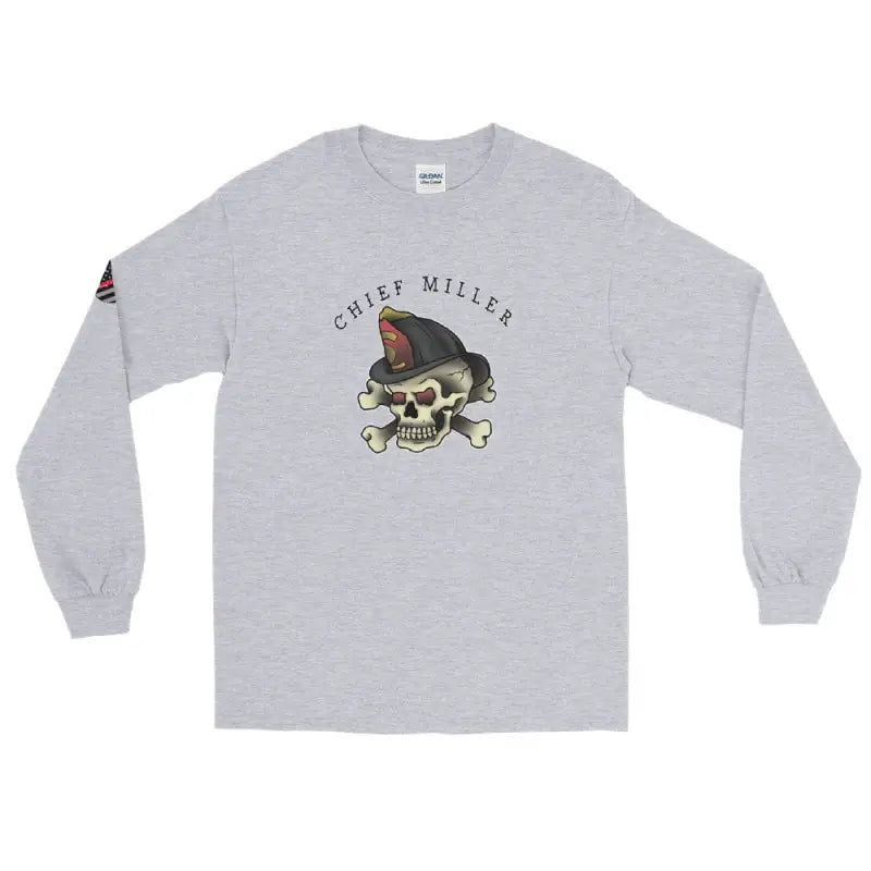 Light gray Chief Miller skull long sleeve t-shirt with military cap design