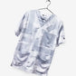 Light gray short-sleeved button-up men’s duct tape scrub top with multiple pockets