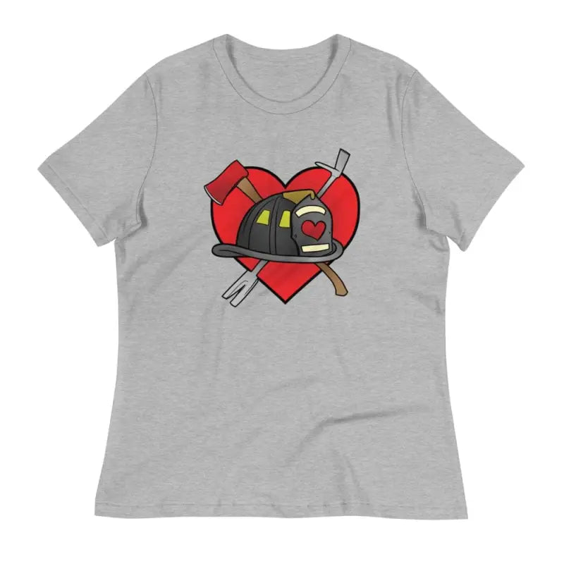 Light gray athletic heather t-shirt with firefighter helmet in red heart design