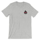 Light gray athletic heather t-shirt with red-striped flame logo for Tattoos Matter design