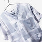 Light gray and white patterned button-up shirt for men’s duct tape scrub top