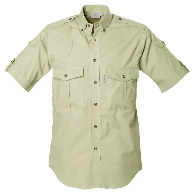 Light khaki Shooter Shirt for Men with short sleeves and chest pockets, ideal for functionality