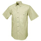 Light khaki safari shirt for men with short sleeves and chest pockets for outdoor essentials