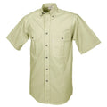 Light khaki safari shirt for men with short sleeves and chest pockets for outdoor essentials