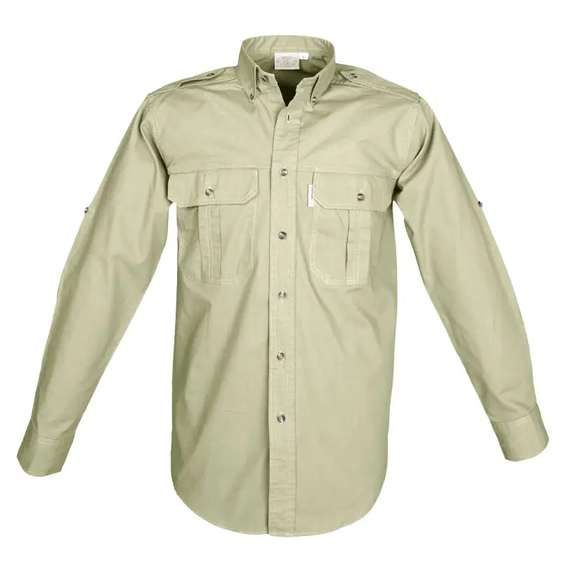 Light khaki Trail Shirt for Men with chest pockets and long sleeves for first responders