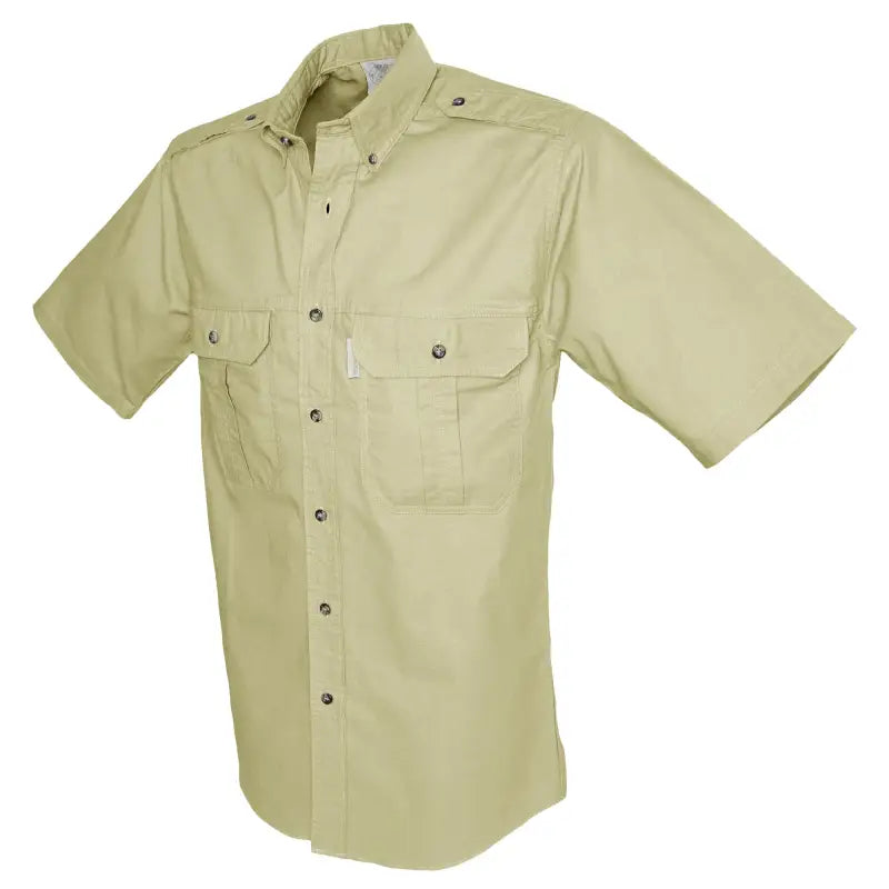 Light khaki short-sleeved button-up Trail Shirt for Men with chest pockets for essential outdoor wear