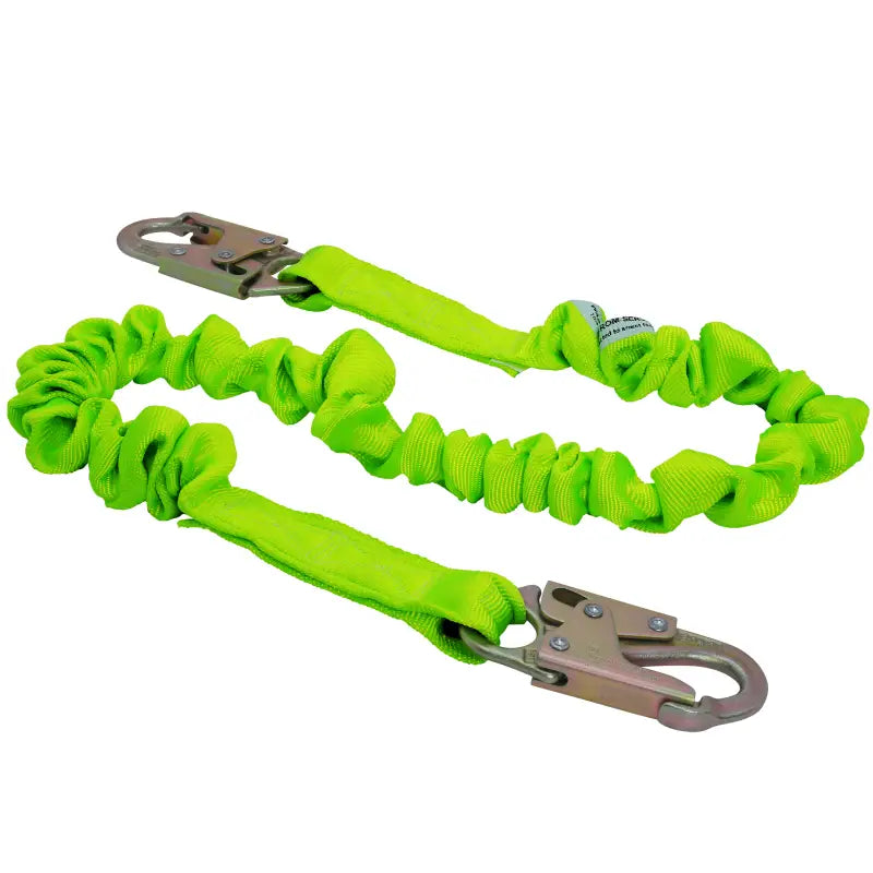 Lime green single leg internal shock-absorbing lanyard with metal clips