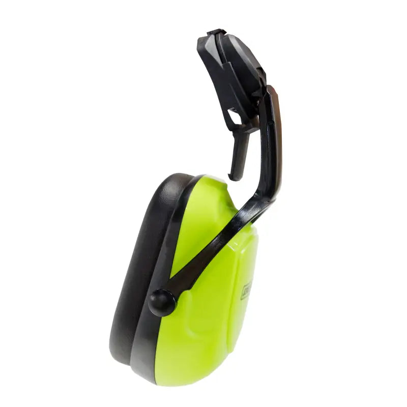 Lime green hearing protection earmuffs for slotted hard hats with 23dB NRR noise cancelling