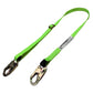 Lime green adjustable work positioning lanyard with metal clips and snap hooks