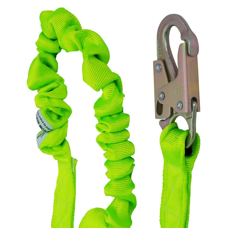 Lime green single leg internal shock-absorbing lanyard with metal clip