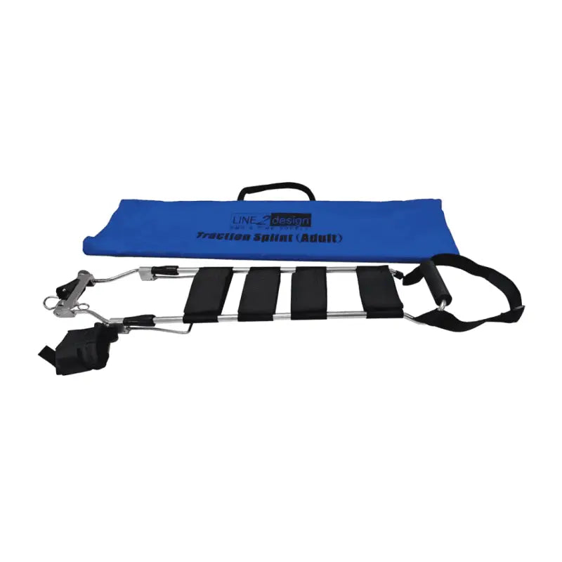 Medical stretcher with black straps and blue case for LINE2design Adult Traction Splint