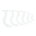 White plastic wall hooks in a row for LINE2design Berman Oral Airway Kit