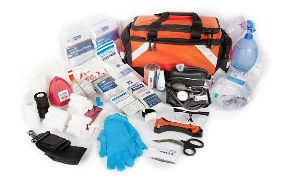 Orange LINE2design Elite Trauma Emergency First Aid Kit with medical supplies