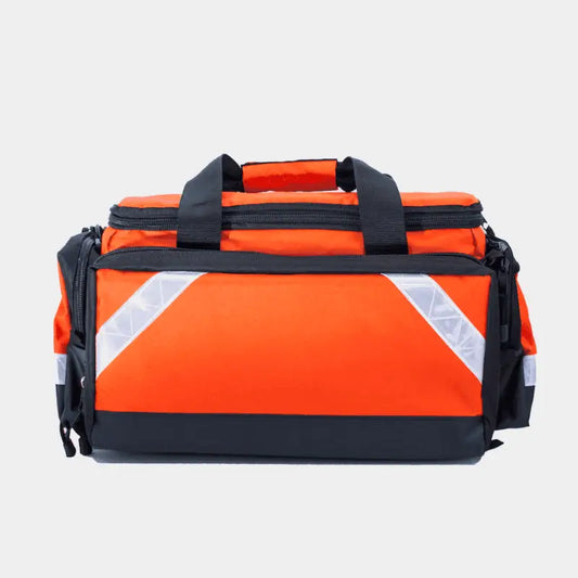 Orange and black LINE2design Elite Trauma emergency medical response bag with reflective stripes